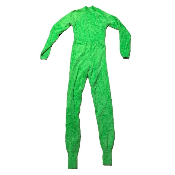 Savage X Fenty Fuzzy Green Long Sleeve Jumpsuit Bodysuit Small Cozy Plush - Picture 1 of 7